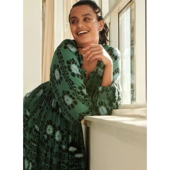 Omika Riviera Floral Maxi Dress Anthropologie XS Lisha Emerald Boho Cottagecore - Picture 5 of 15